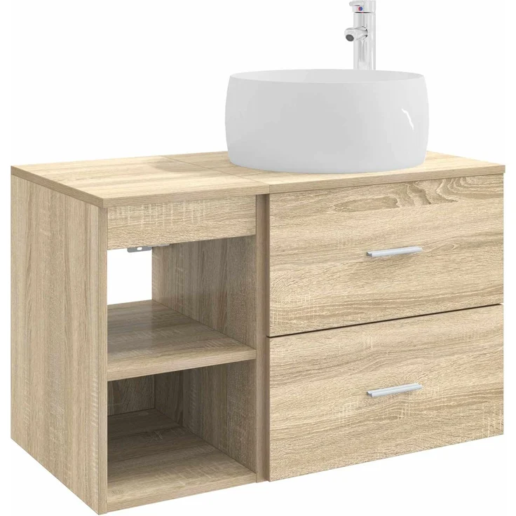 vidaXL Wandmontiertes Badezimmermöbel-Set 2 stk. Sonoma-Eiche 3403922 – Bild 2
