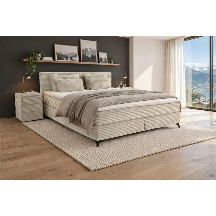 Jockenhöfer Gruppe Boxspringbett PAULINA inkl. Bonnell- oder Tonnentaschenfederkernmatratze H2-H4 (kuscheliger Breitcord), mit 6cm PUR- oder Kaltschaumtopper, 140x200 cm / 180x200cm – Bild 4