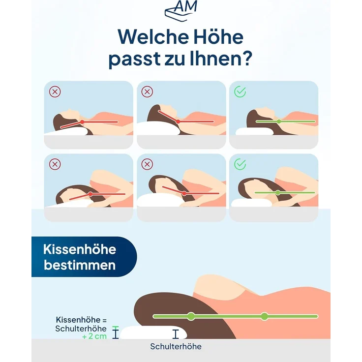 AM Qualitätsmatratzen Nackenstützkissen Premium Nackenstützkissen, verstellbares Kissen mit kühlendem Effekt, Seitenschläfer, Rückenschläfer, 60x35x10 cm – Bild 6