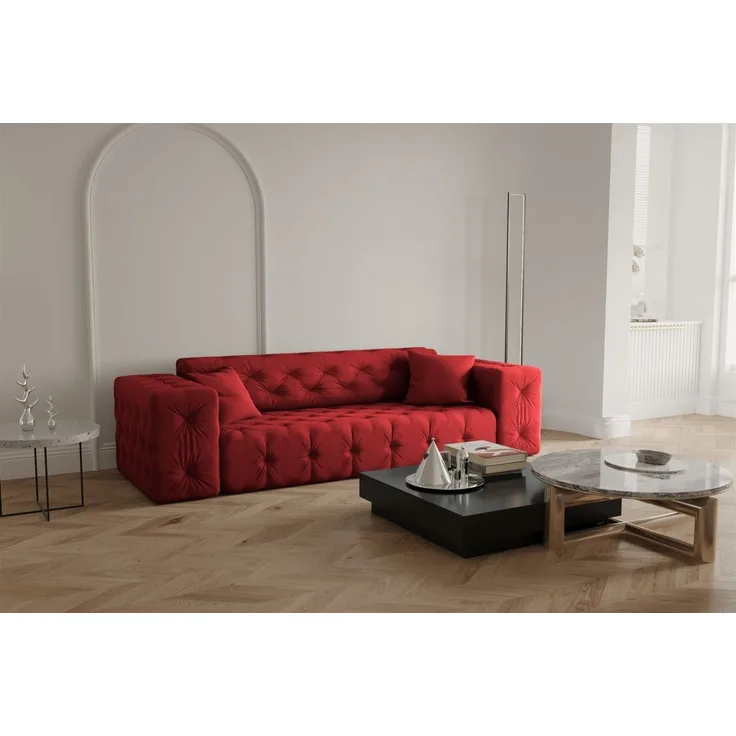 Sofa Designersofa CHANTAL 3-Sitzer in Stoff Opera Velvet Rubinrot