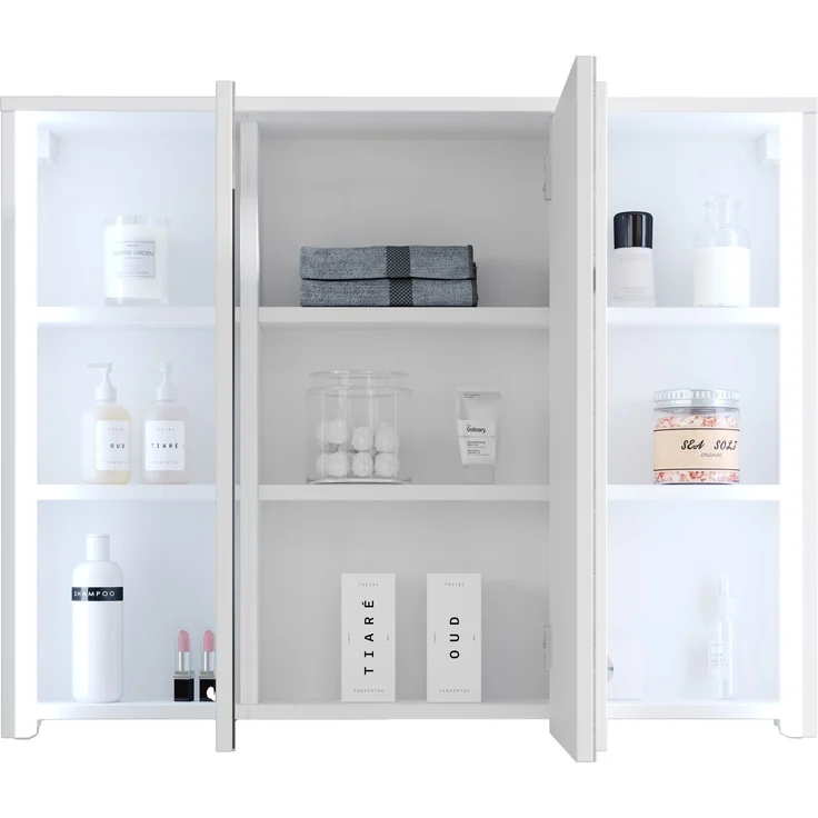 Badezimmerspiegelschrank >Five< LED, Steckdose, in weiß - 86x68x18cm (BxHxT) – Bild 4