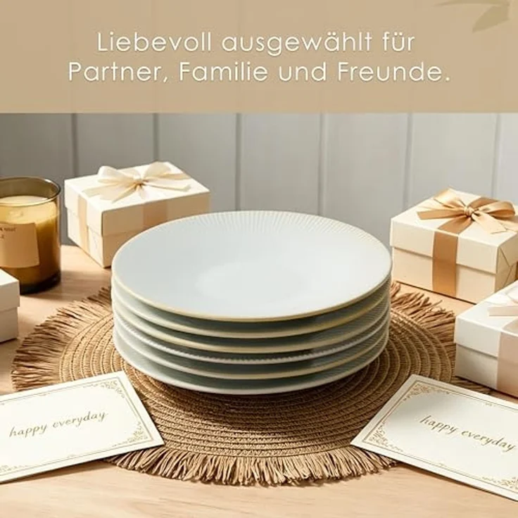 JIWOO Teller 6er Ø21,7cm, Pastateller Frühstücksteller Salatteller Dessertteller, (6 St), Keramik Hochwertiges Tellerset WeiB Mikrowellen spülmaschinenfest – Bild 7