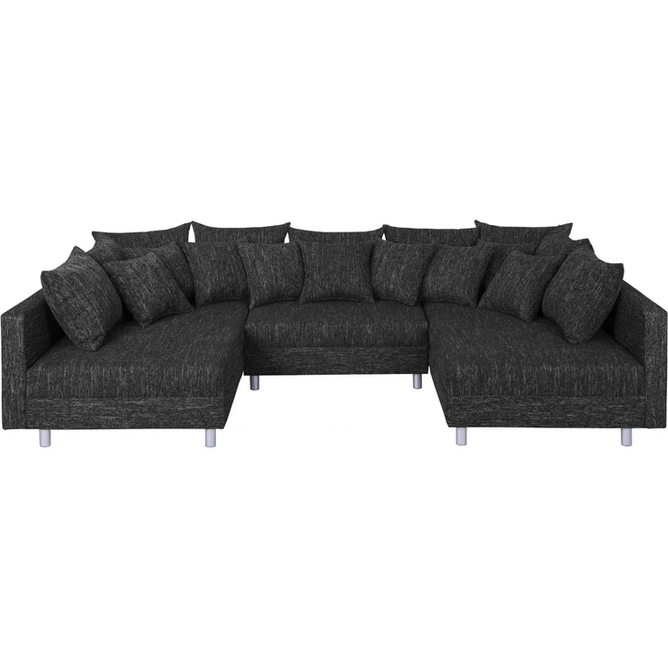 Wohnlandschaft Sofa Couch Ecksofa Eckcouch in Gewebestoff schwarz Minsk XXL – Bild 3