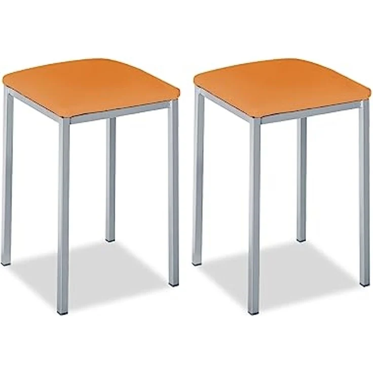 ASTIMESA - Gepolsterter Küchenhocker - Solide und Feste Struktur - Gestell Farbe Aluminium und Sitzfläche aus Kunstleder - Farbe des Sitzes: Orange, Lieferumfang: 2 Stück, Maße: 35 x 35 x 45 cm – Bild 1