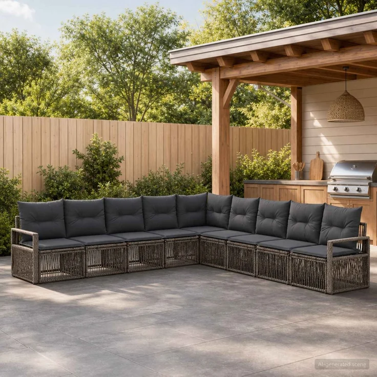 vidaXL Gartensofa-set 9 stk. 9-Sitzer Grau Poly-Rattan 3435734 – Bild 1