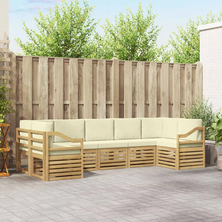 vidaXL Outdoor-Sofagarnitur 7 stk. 7-Sitzer Weiß und Creme Polyester 3392450 – Bild 1