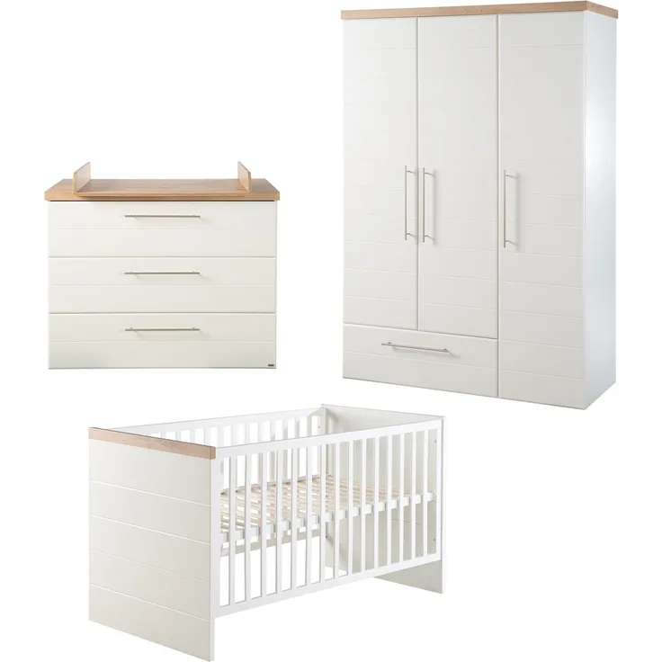 roba Kinderzimmerset 'Nele' 3-teilig - Bett 70 x 140 - Wickelkommode - Kleiderschrank 3-türig - Weiß