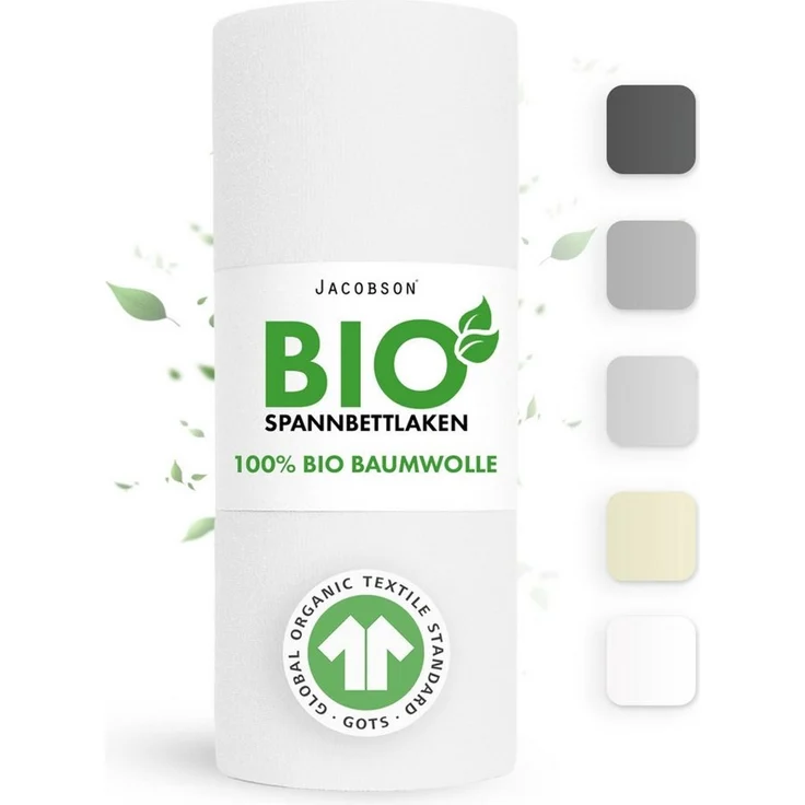 Jacobson Spannbettlaken BIO, Jersey Spannbetttuch, Bettlaken 160 g/m², 100% BIO-Baumwolle, Gummizug: rundum, GOTS zertifiziert – Bild 2