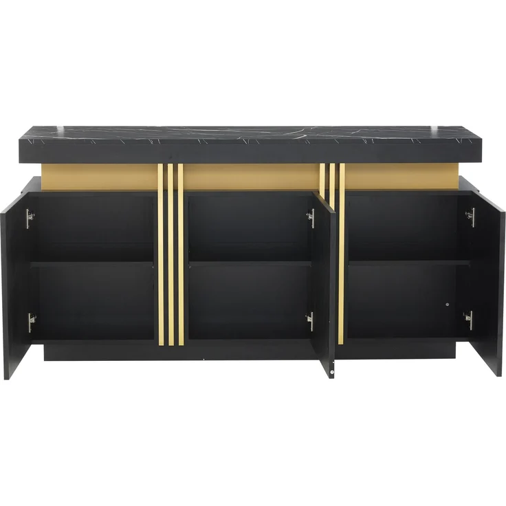 ZUBALIYA Sideboard 140x38x70 cm, mit 3 Türen, aus Spanplatte, Schwarz – Bild 19