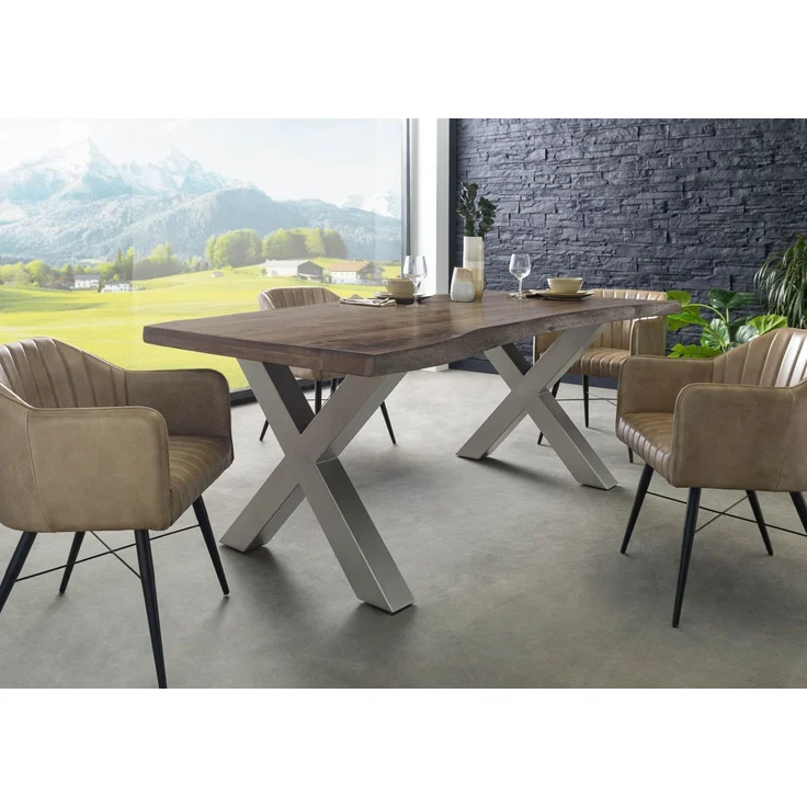 Baumtisch Akazie 220x100x77 grau lackiert / X-Beine silber matt FREEFORM 5 – Bild 9