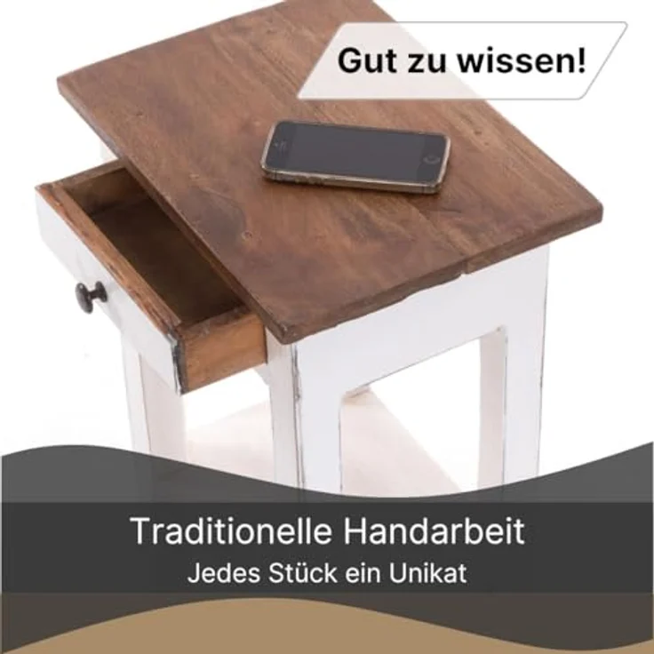 DESIGN DELIGHTS 'Planta' Beistelltisch mit Schublade, 52x34cm (HxB), Weiß-Landhaus – Bild 7