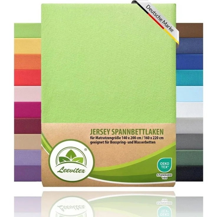 leevitex® Spannbettlaken, Premium 170g/m², Gummizug: rundum, schwer und dick, 100% Jersey-Baumwolle, Apfelgrün / Hellgrün, 90 x 200 - 100 x 220 cm – Bild 4
