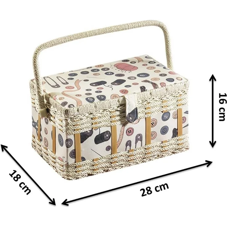 Kobolo Nähkorb Nähkästchen rechteckig Knopfmuster - Textileinsatz (in Naturtönen) – Bild 6