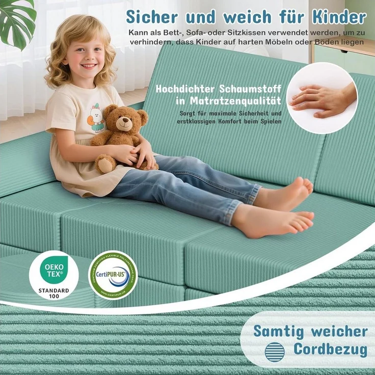 TLGREEN Kindersofa Spielsofa Cord, 15-Teiliges Modulare Kinderspielcouch, Kindersofa-Bausteine, Spielsofa für Kinder, kreatives Spielen für Kuschelecke im Kinderzimmer – Bild 3