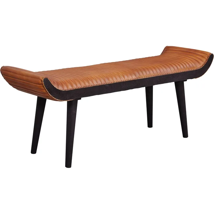 Sitzbank Echtleder / Massivholz Bank Braun 125 x 51 x 38 cm Modern | Design Polsterbank Flur | Lederbank Bettbank 2 Personen | Flurbank Modern