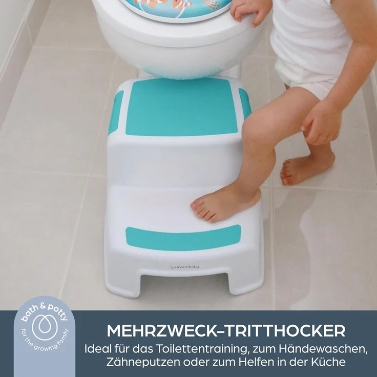 Dreambaby F685 Kinder-Tritthocker Tritt-Schemel Kinder-Hocker Anti-Rutsch, zweistufig, weiß/blau – Bild 2