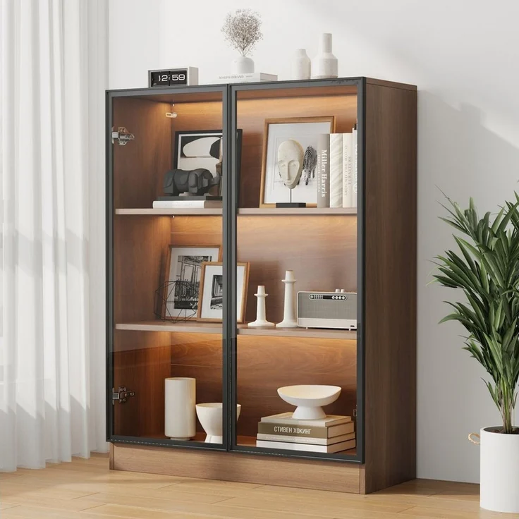 autolock Vitrine Moderne Glasvitrine mit LED-Beleuchtung und Aluminiumrahmen, 3 Ebenen (80x30x106 cm) Standvitrine Aufbewahrungsschrank für Wohn- und Esszimmer – Bild 5