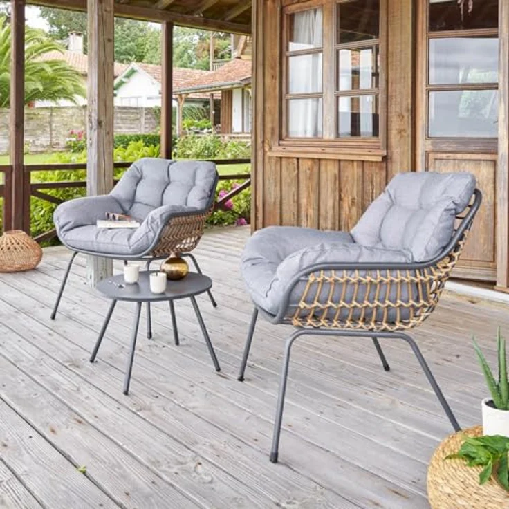 Hespéride – Paopao 3-teiliges Duo-Gartenlounge-Set – Graphit, Kunstharz, korrosionsbeständiger Stahl, inklusive Kissen – Für Balkon, Terrasse, kleine Flächen – Bild 8