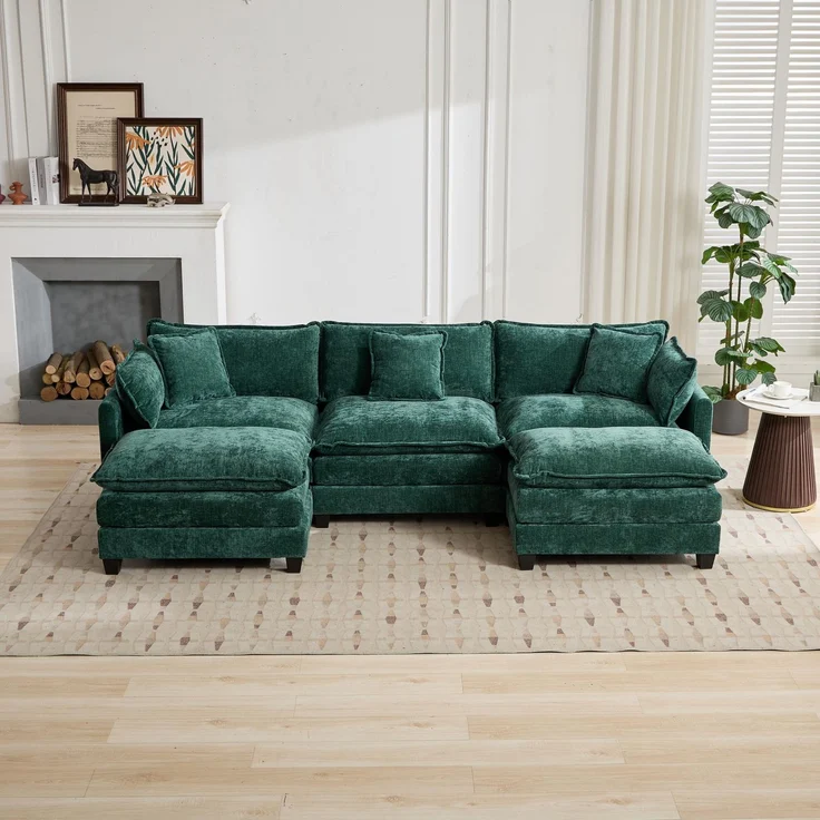 ZUBALIYA Sofa mit LED - Beleuchtung, mit Chenille - Bezug, mit Cordbezug, modular aufgebaut, aus Chenille, für Wohnzimmer und Apartments – Bild 13