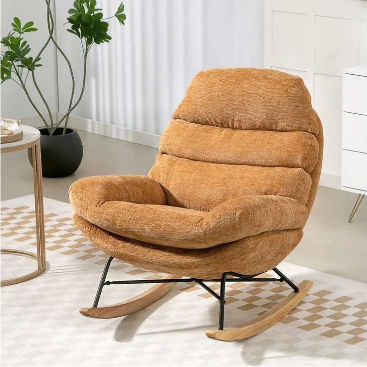 HOMCOM Schaukelstuhl Schaukelsessel mit Rückenlehne, gepolstert Relaxsessel Lesesessel (Schwingstuhl, 1 St), für Wohnzimmer, Schlafzimmer, Gelb