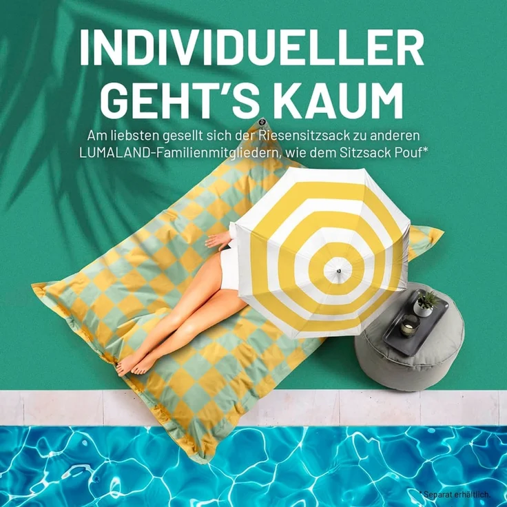 Lumaland 'Karo' Sitzsack XXL für Outdoor & Indoor, Polyester, Gelb/Pastellgelb, 380 l – Bild 6