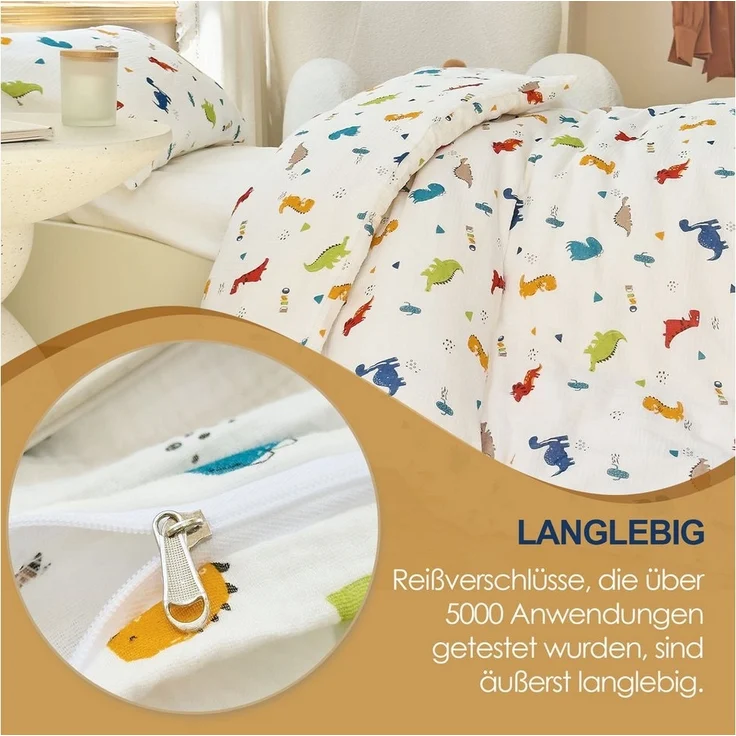 KEAYOO Kinderbettwäsche Muslin Bettwäsche Baumwolle Double Gauze, 2 teilig, Double Gauze Bettwäsche mit Elefantenmotiven für Kinder – Bild 3
