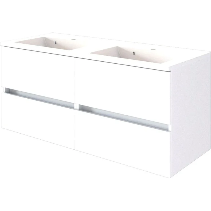 Doppel Waschtisch-Unterschrank inkl. Waschbecken 120 ARLON-03 matt weiß BxHxT 120x56x47 cm – Bild 1
