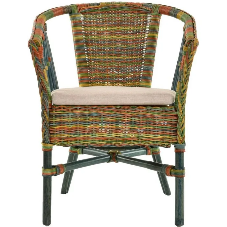 Krines Home Sessel Stapelbarer Rattansessel Bistro Sessel mit Armlehnen Flechtsessel (Sessel nach Auswahl ohne oder mit Polster), in Handarbeit geflochten, Rattanstuhl, Rattan Stuhl