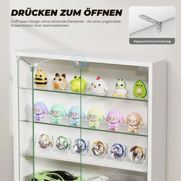 Hängevitrine 60x12x80 cm, Wandvitrine mit 6 verstellbaren Glasböden, LED-Beleuchtung und Sensor, Weiß – Bild 6
