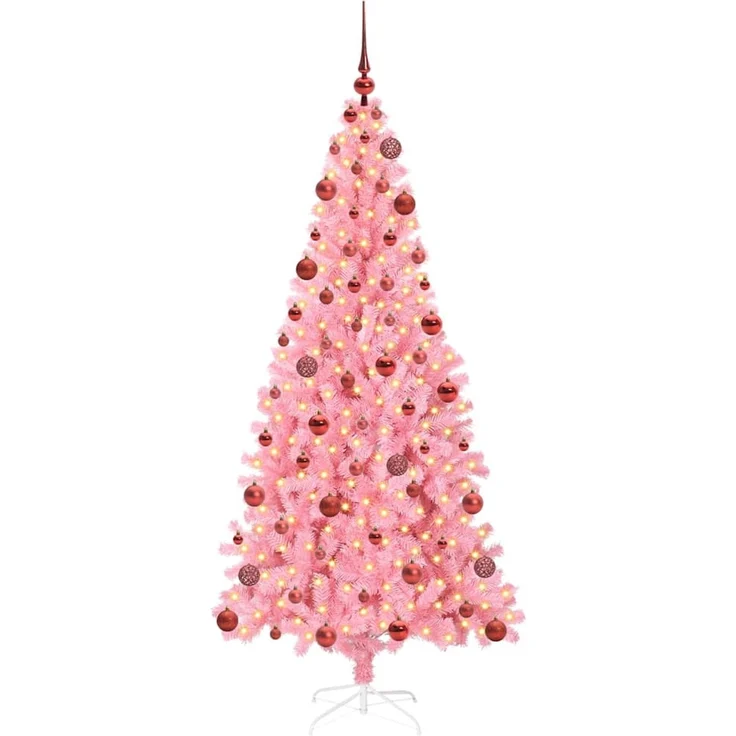 vidaXL Weihnachtsbaum mit LED-Beleuchtung Rosa 180 cm PVC und Stahl 3396429 – Bild 3