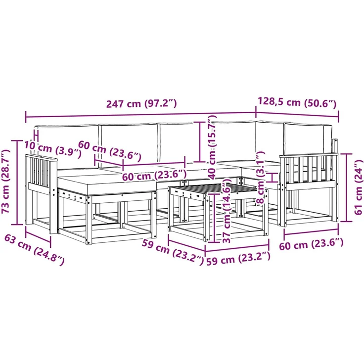 vidaXL Outdoor-Sofagarnitur mit Kissen 7 pcs Natur und Creme 3366668 – Bild 11