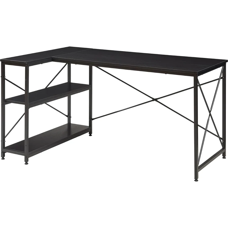 Schreibtisch Raundsvalt mit 1 Regal L-förmig 137x88x75 cm Schwarz [en. casa] – Bild 4
