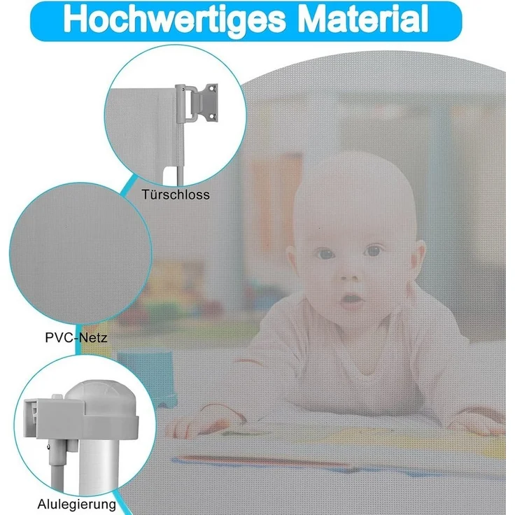 FIVMEN Treppenschutzgitter PVC Türschutzgitter Ausziehbar 0-300 cm, Weiß/Grau/Schwarz für Babys und Haustiere – Bild 3