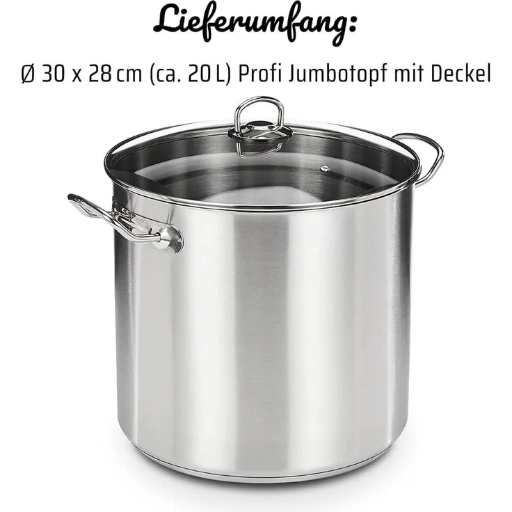 GSW 643474 Profi Jumbotopf mit Glasdeckel 30x28 cm / ca. 20,0 Liter, Edelstahl, Silber, 30 cm , 1er Pack – Bild 7