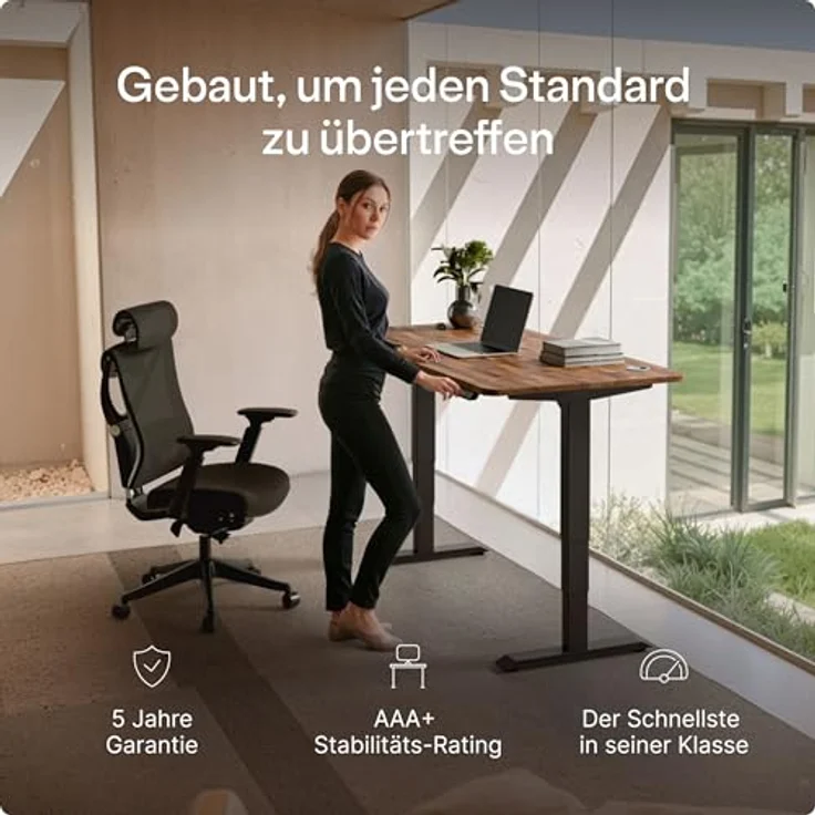 Desktronic Höhenverstellbarer Schreibtisch aus massivem Nussbaumholz (140x70 cm) – Elektrisch höhenverstellbar mit flüsterleisem Dual-Motor & Touchscreen – Hohe Tragfähigkeit – Stehtisch HomePro – Bild 3