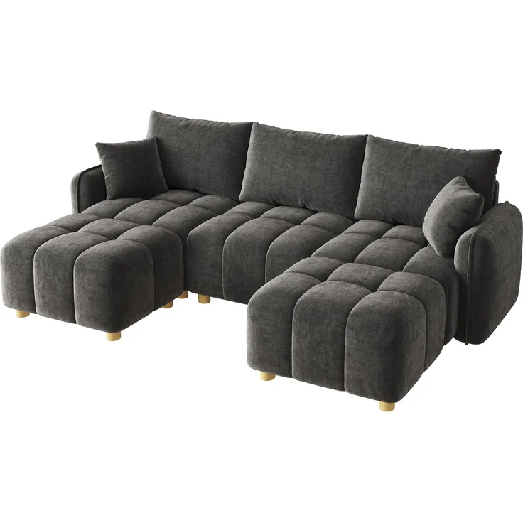 ZUBALIYA L-/U-förmiges wandelbares Ecksofa, 5-Sitzer modulare Sofakombination mit 2 Hockern und Kissen, Chenille-Stoff, Cloud-Sofa, breite Armlehnen, geeignet für Wohnzimmer, Modell N653P7720G – Bild 14