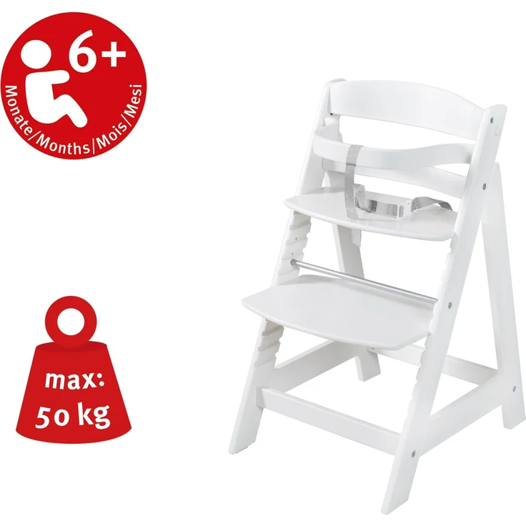 roba Treppenhochstuhl 'Born Up' - Set 2 in 1 - 'Little Stars' - mit Liegefunktion - ab Geburt - Weiß – Bild 4