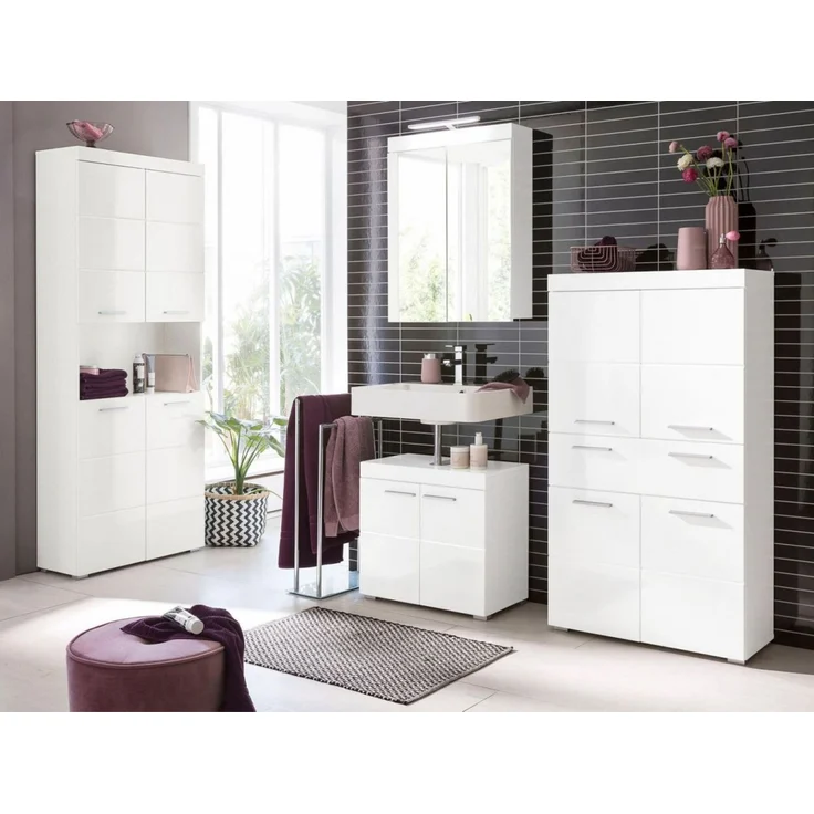 Badmöbel Midischrank Adamo Hochglanz weiß 73 x 132 cm – Bild 4