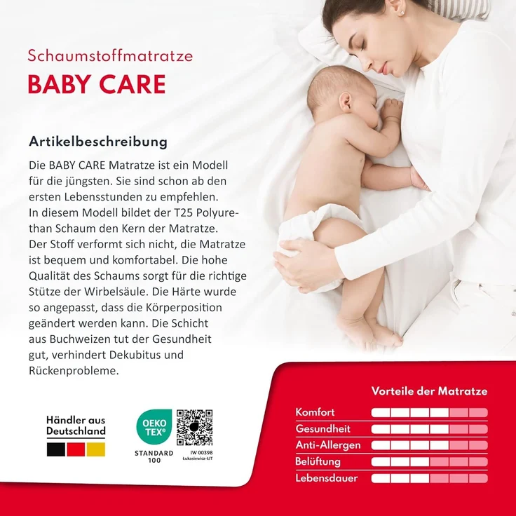 Kindermatratze BABY CARE Matratze 80x180 90x180 90x190 90x200 cm & weitere Größen, FDM, 9 cm hoch, (Babymatratze, waschbarer Bezug), Wendematratze mit zwei unterschiedlich festen Liegeseiten – Bild 2