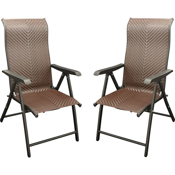 DEGAMO ANTIBES Garten-Klappsessel Hochlehner, Metall + Polyrattan, schwarz/braun, 57cm 2-er Set