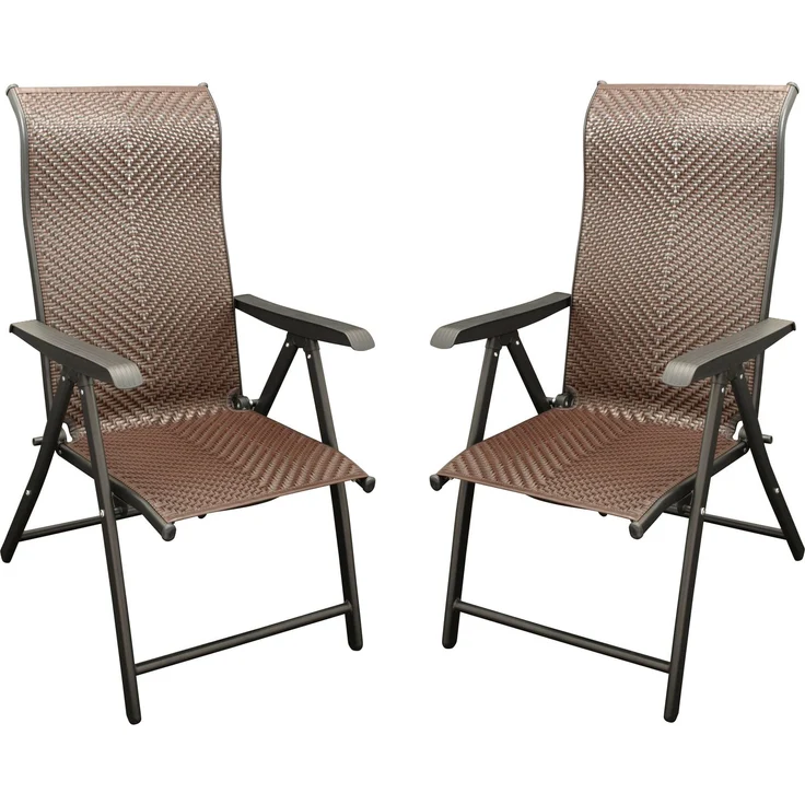 DEGAMO ANTIBES Garten-Klappsessel Hochlehner, Metall + Polyrattan, schwarz/braun, 57cm 2-er Set – Bild 1