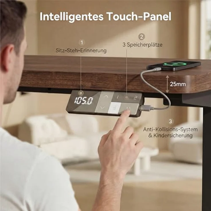 Devoko Höhenverstellbarer Schreibtisch 160x80 cm elektrisch, Höhenverstellung 63-128 cm mit Smart Control, 125 kg Tragkraft, für gesundes Arbeiten – Bild 5