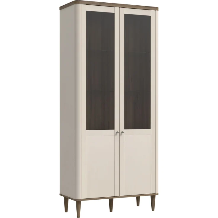 Forte LACETTI Vitrine 90, moderne Wohnzimmervitrine mit Skandi Lamellen Design, 2-türig, Holzwerkstoff, Kaschmir | Beige mit Valencia Eiche Holzdekor, 90,1 cm breit x 200,5 cm hoch x 41,2 cm tief – Bild 3