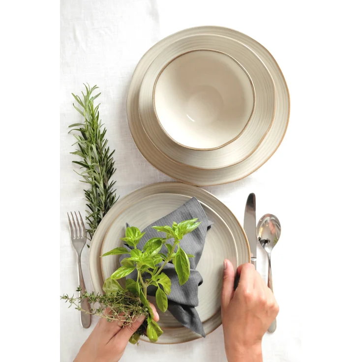 4er Suppenteller Set mit filigranem Linienspiel und edler Glasur, große tiefe Teller für Pasta und Suppen aus Keramik in modernem Vintage Look; Beige – Bild 3