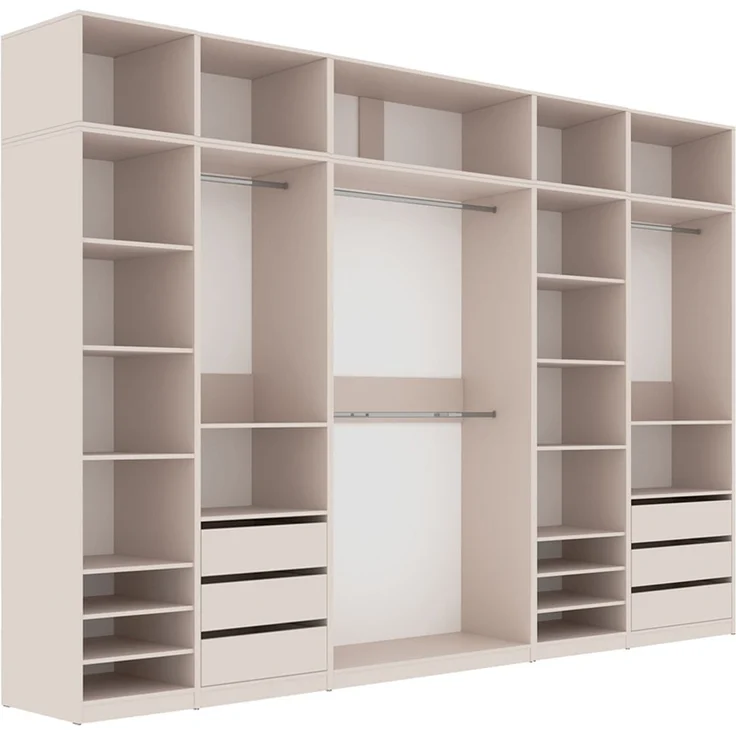 Marmex Möbel Tres Set-U/N Hohes offenes Schranksystem, geräumige Einbauschränke, Eckkleiderschrank-Sets mit Regalen und Kleiderstangen, laminierte Spanplatte, graubeige cashmere 260/101x246x51 cm – Bild 10