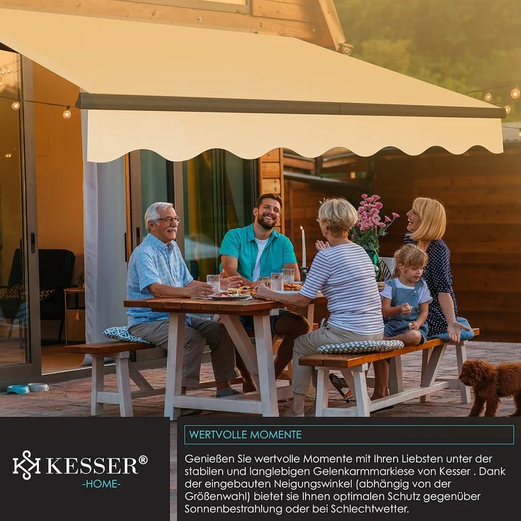 KESSER® Gelenkarmmarkise Markise Gelenkmarkise 300x250 cm Terrassenmarkise Klemmmarkise Sonnenmarkise inkl. Wandhalterung Sonnenschutz Balkonmarkise wasserabweisend Alu/Polyester, Beige – Bild 6