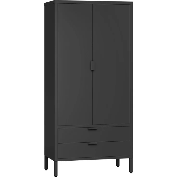 skølm 'Ituri' Kleiderschrank mit 2 Schubladen, Metall, 170x45x80 cm, schwarz, Garderobe mit 4 Fächern und 2 Kleiderstangen – Bild 2
