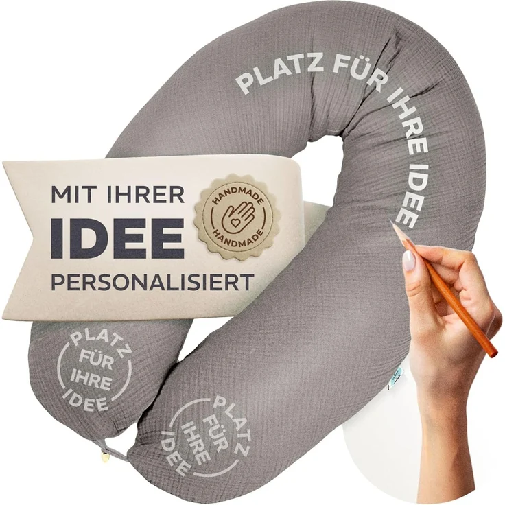 sei Design Stillkissenbezug Musselin personalisierbar – Bezug für Stillkissen 190x30 cm, Schwangerschafts- & Seitenschläferkissen, 100% Baumwolle, weich, atmungsaktiv, mit Reißverschluss, waschbar