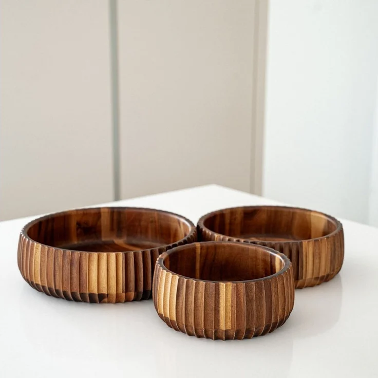 Zoha Servierschale Stripe Schüssel - Handgefertigte Akazienholz Schale für Dips, Snacks, (3-tlg), Handgefertigtes Akazienholz – Bild 4