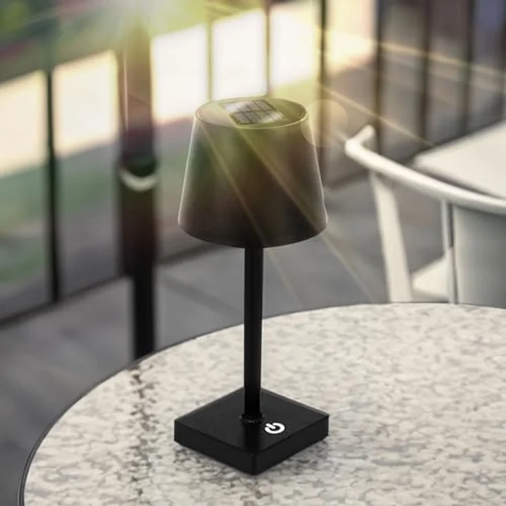 Spetebo LED Solarleuchte LED Solar Akku Touch Leuchte warm weiß - 26 x 11 cm, 3 Helligkeits Stufen / Dimmbar / Touch, LED fest integriert, warmweiß, Garten Kunststoff Tischlampe in schwarz – Bild 6